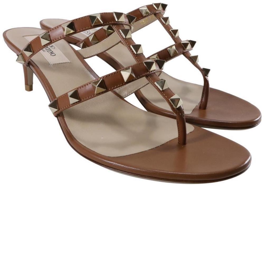 Brown Classic Kitten Heel Rockstud Spike Cage Sandals Heels D649